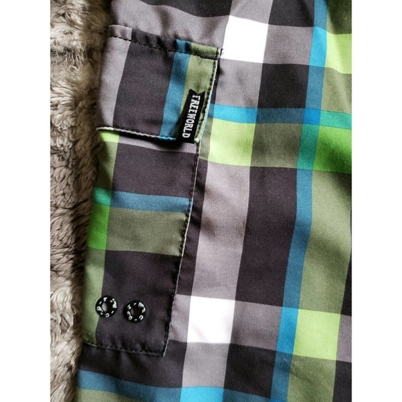 Free World Board Shorts Mens Size 36 Green Blue Plaid Drawstring Pocket Swim‎ - Picture 4 of 7